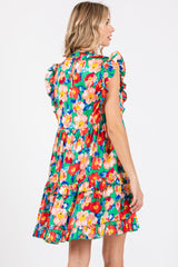 Green Floral Mock Neck Dress