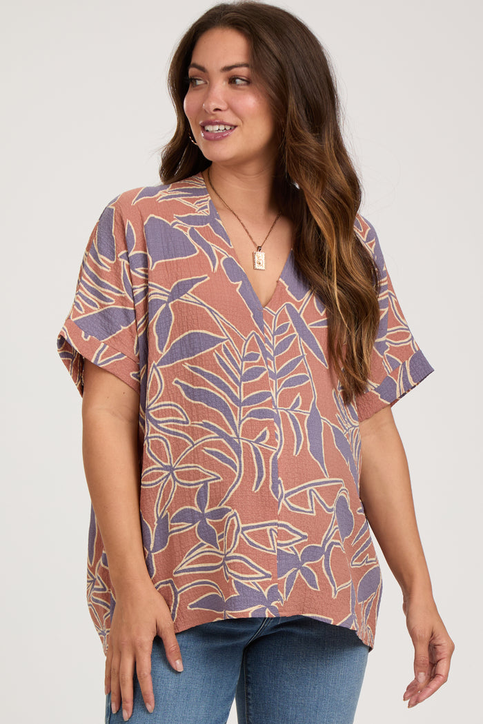 Mauve Floral Short Sleeve Maternity Blouse