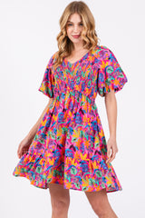 Pink Multi-Color Tropical Print Ruffle Hem Maternity Dress