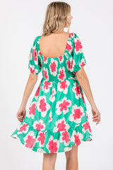 Green Floral Ruffle Hem Dress