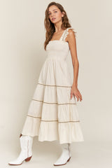 Ivory Smocked Tiered Maxi Dress