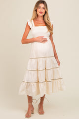 Ivory Smocked Tiered Maternity Maxi Dress