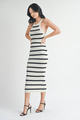 Ivory Striped Fitted Knit Dress