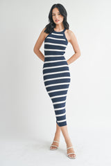 Navy Striped Fitted Maternity Knit Dress