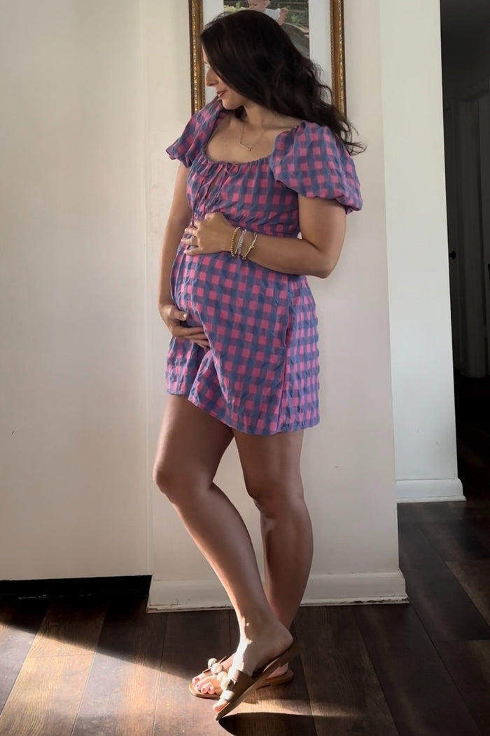 Pink Gingham Cutout Maternity Romper