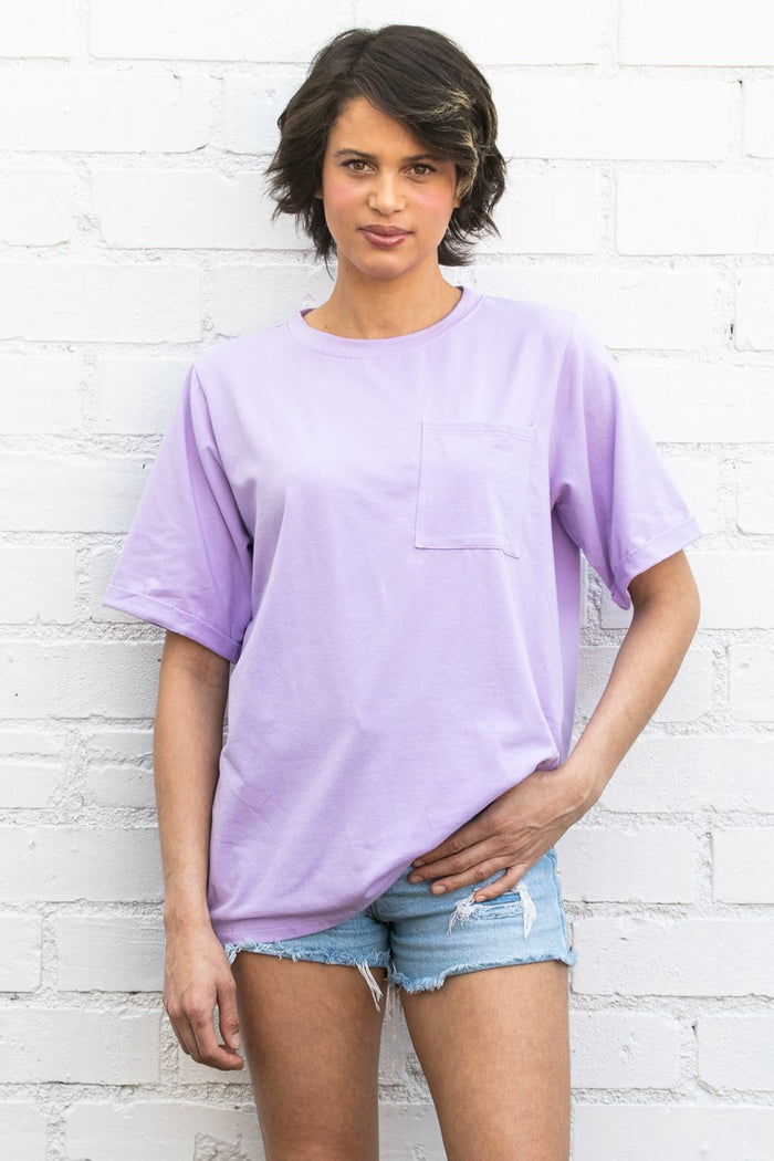 Lavender Oversized Pocket Front Short Sleeve Maternity Top