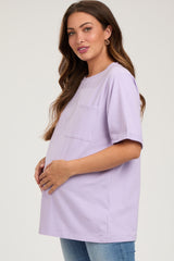 Lavender Oversized Pocket Front Short Sleeve Maternity Top