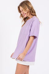 Lavender Oversized Pocket Front Short Sleeve Top