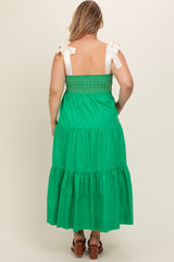 Green Ribbon Strap Tiered Plus Maternity Maxi Dress