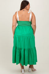 Green Ribbon Strap Tiered Plus Maxi Dress