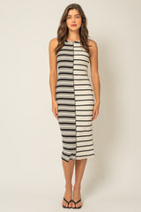 Ivory Striped Sleeveless Midi Dress