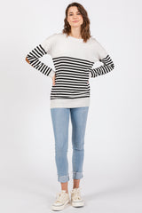 White Striped Elbow Patch Knit Sweater