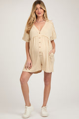 Beige Button Down Maternity Romper