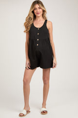 Black Button Front Sleeveless Maternity Romper