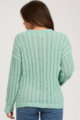 Mint Green Open Knit Front Button Maternity Sweater