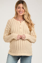 Cream Open Knit Front Button Maternity Sweater