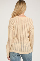 Cream Open Knit Front Button Maternity Sweater