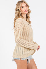 Cream Open Knit Front Button Sweater