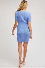 Light Blue Ribbed Knit Maternity Dress