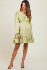 Mint Green Striped Satin Twist Front Maternity Dress