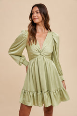 Mint Green Striped Satin Twist Front Maternity Dress