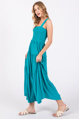 Turquoise Sleeveless Tiered Maxi Dress