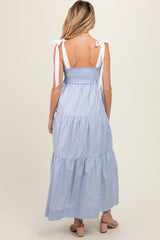 Light Blue Contrast Shoulder Straps Maternity Maxi Dress