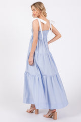 Light Blue Contrast Shoulder Straps Maxi Dress