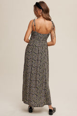 Black Floral Sleeveless Pocketed Maxi Dress