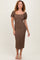Brown Popcorn Textured Short Puff Sleeve Midi Dress