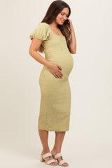 Lime Popcorn Textured Short Puff Sleeve Maternity Midi Dress