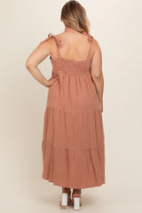 Peach Sleeveless Tiered Plus Maternity Maxi Dress