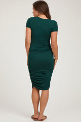 Forest Green Ruched Fitted Maternity Dress