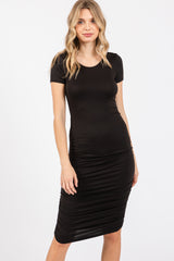 Black Ruched Fitted Dress