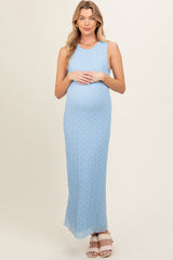 Light Blue Mesh Overlay Maternity Midi Dress