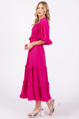 Fuchsia Smocked Ruffle Tiered Midi Dress