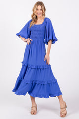 Royal Smocked Ruffle Tiered Maternity Midi Dress