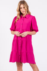 Fuchsia Button Front Tiered Collared Maternity Dress