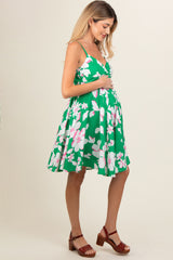 Green Floral Wrap Top Accent Maternity Dress