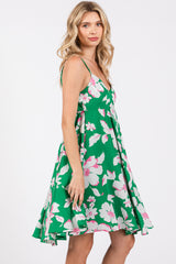 Green Floral Wrap Top Accent Dress