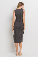 Charcoal Ribbed Wrap Midi Dress