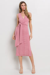 Mauve Ribbed Wrap Maternity Midi Dress