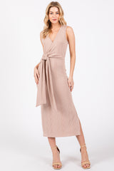 Taupe Ribbed Wrap Midi Dress