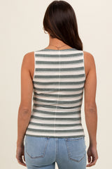 Olive Striped Ribbed Sleeveless Maternity Top