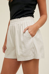 Cream Smocked Waist Shorts