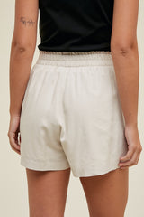Cream Smocked Waist Shorts