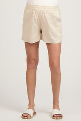 Cream Smocked Waist Maternity Shorts