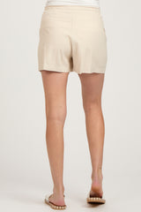 Cream Smocked Waist Maternity Shorts