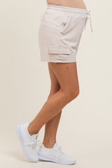 Cream Cargo Raw Hem Maternity Lounge Shorts