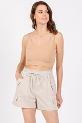 Cream Cargo Raw Hem Maternity Lounge Shorts